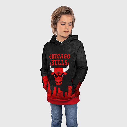 Детская толстовка Chicago Bulls, Чикаго Буллз Город / 3D-Красный – фото 3