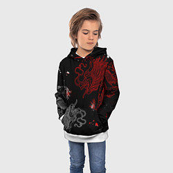 Толстовка-худи детская Китайский дракон Красно - Белый, цвет: 3D-белый — фото 2