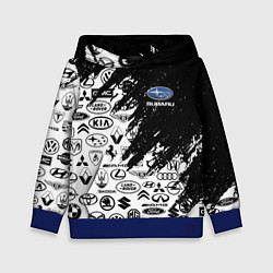 Толстовка-худи детская Subaru - Паттерн логотипов авто, цвет: 3D-синий