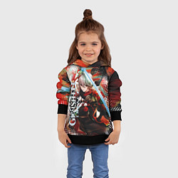 Толстовка-худи детская Каэдэхара Кадзуха-странствующий самурай, цвет: 3D-черный — фото 2