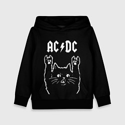 Толстовка-худи детская AC DC, Рок кот, цвет: 3D-черный
