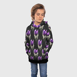 Толстовка-худи детская Фиолетовые цветы - паттерн, цвет: 3D-черный — фото 2