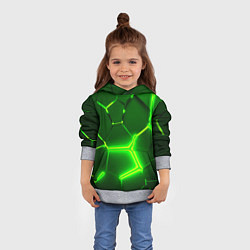 Толстовка-худи детская 3D ПЛИТЫ НЕОН NEON GREEN HEXAGON РАЗЛОМ, цвет: 3D-меланж — фото 2