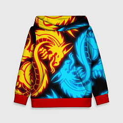 Толстовка-худи детская НЕОНОВЫЕ ДРАКОНЫ NEON DRAGONS, цвет: 3D-красный