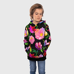 Толстовка-худи детская Цветочный узор Floral pattern, цвет: 3D-черный — фото 2