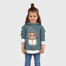 Толстовка-худи детская Совушка-в костюме акулы, цвет: 3D-белый — фото 2