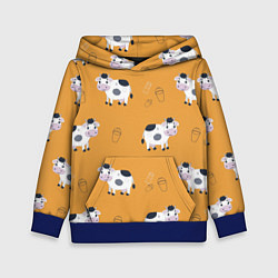 Толстовка-худи детская Веселые коровки с ведрами молока, цвет: 3D-синий