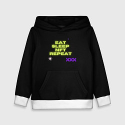 Детская толстовка Eat, sleep, nft, repeat, неоновый текст