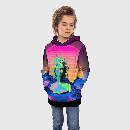 Детская толстовка Gorgon Medusa Vaporwave Neon Mountains / 3D-Черный – фото 3