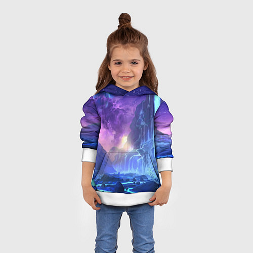 Детская толстовка Фантастический пейзаж Водопад Неон / 3D-Белый – фото 4