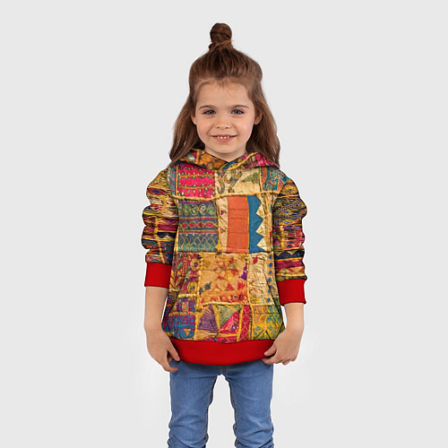 Детская толстовка Пэчворк Лоскутное одеяло Patchwork Quilt / 3D-Красный – фото 4