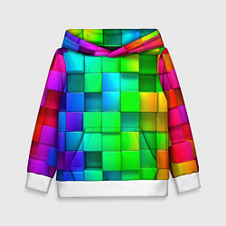 Толстовка-худи детская РАЗНОЦВЕТНЫЕ КУБИКИ MULTICOLORED CUBES, цвет: 3D-белый