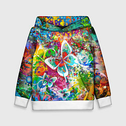 Толстовка-худи детская Яркое безумие Бабочки, кляксы, граффити, цвет: 3D-белый