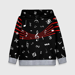 Толстовка-худи детская Нотные Знаки с Нотным Станом, цвет: 3D-меланж