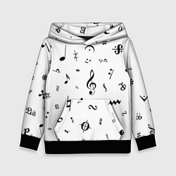 Детская толстовка Нотные Знаки Черные на Белом
