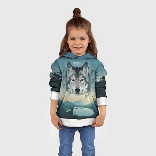 Детская толстовка Серый волк - голова / 3D-Белый – фото 4