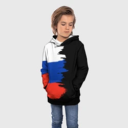 Толстовка-худи детская Российский триколор на темном фоне, цвет: 3D-черный — фото 2