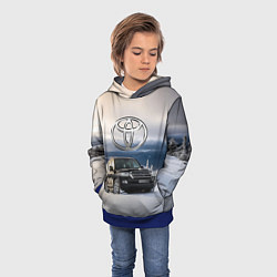 Толстовка-худи детская Toyota Land Cruiser 200 в зимнем лесу Winter fores, цвет: 3D-синий — фото 2