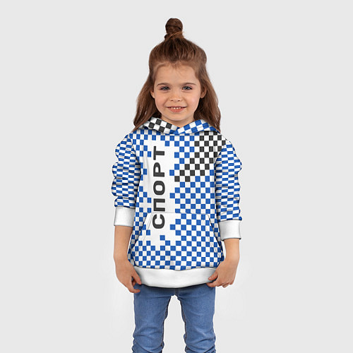 Детская толстовка Спорт - бело-сине-чёрный клетчатый вариант / 3D-Белый – фото 4