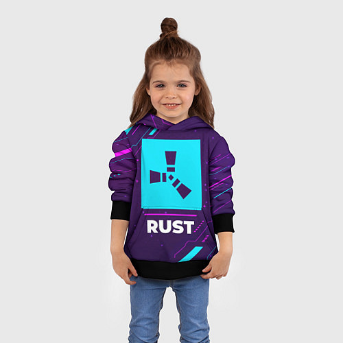 Детская толстовка Символ Rust в неоновых цветах на темном фоне / 3D-Черный – фото 4