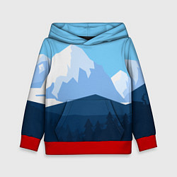 Толстовка-худи детская Горы, лес, канатная дорога, цвет: 3D-красный
