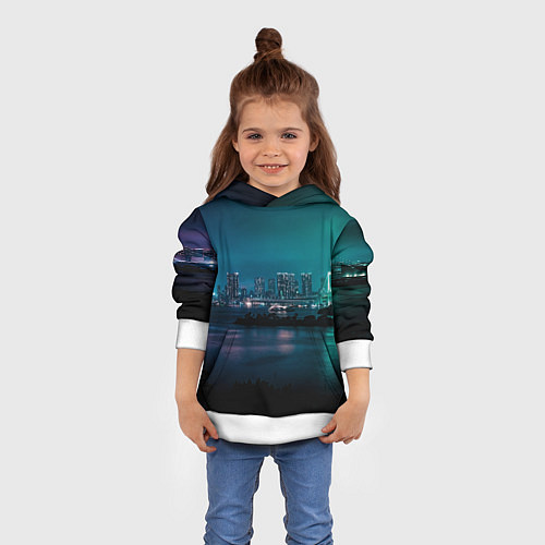 Детская толстовка Неоновый город с рекой - Светло-зелёный / 3D-Белый – фото 4