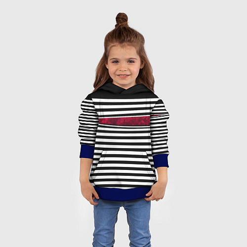 Детская толстовка Полосатый современный черно-белый с красной вставк / 3D-Синий – фото 4