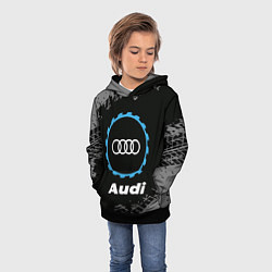 Толстовка-худи детская Audi в стиле Top Gear со следами шин на фоне, цвет: 3D-черный — фото 2