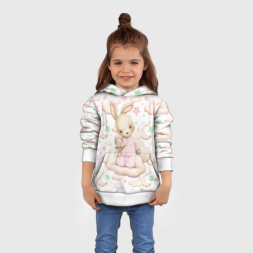 Детская толстовка Зайка на облачке на белом / 3D-Белый – фото 4
