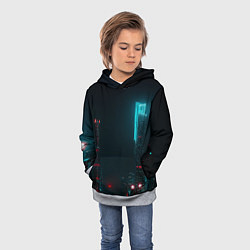 Толстовка-худи детская Неоновые высотки в городе - Светло-синий, цвет: 3D-меланж — фото 2