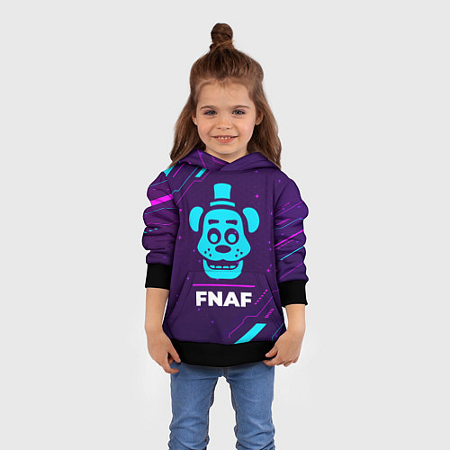 Детская толстовка Символ FNAF в неоновых цветах на темном фоне / 3D-Черный – фото 4