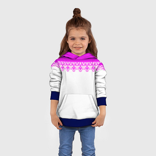 Детская толстовка White and pink lace pattern / 3D-Синий – фото 4