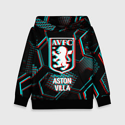 Детская толстовка Aston Villa FC в стиле Glitch на темном фоне