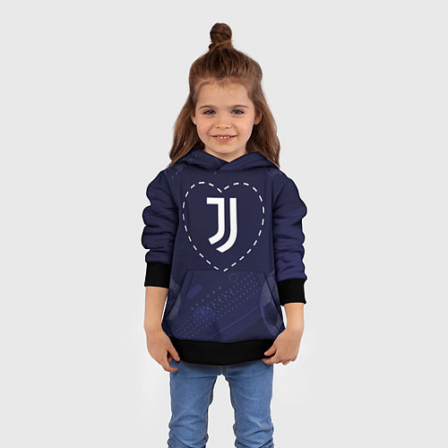 Детская толстовка Лого Juventus в сердечке на фоне мячей / 3D-Черный – фото 4