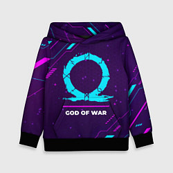 Детская толстовка Символ God of War в неоновых цветах на темном фоне