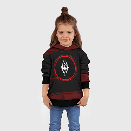 Детская толстовка Символ Skyrim и краска вокруг на темном фоне / 3D-Черный – фото 4