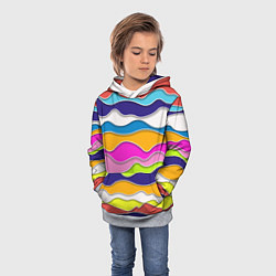 Толстовка-худи детская Разноцветные волны Летний паттерн, цвет: 3D-меланж — фото 2