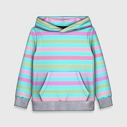 Толстовка-худи детская Pink turquoise stripes horizontal Полосатый узор, цвет: 3D-меланж