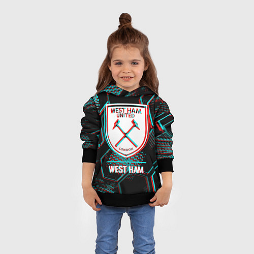 Детская толстовка West Ham FC в стиле Glitch на темном фоне / 3D-Черный – фото 4