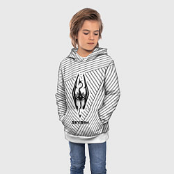 Толстовка-худи детская Символ Skyrim на светлом фоне с полосами, цвет: 3D-белый — фото 2