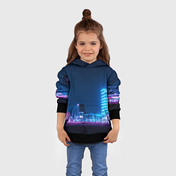 Толстовка-худи детская Неоновый ночной город - Светло-синий, цвет: 3D-черный — фото 2