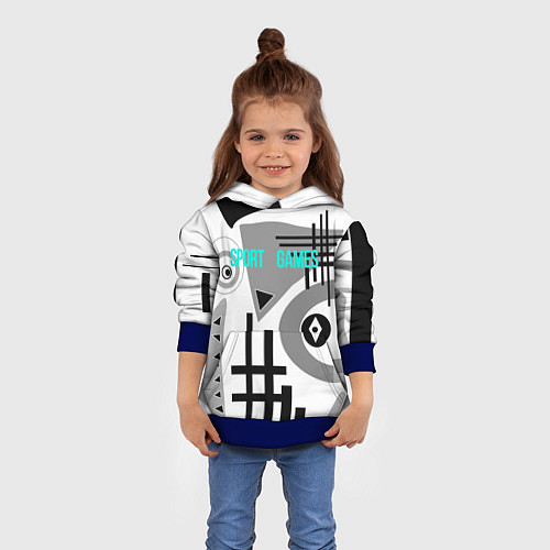 Детская толстовка SPORT GAMES черно-белый абстрактный узор / 3D-Синий – фото 4