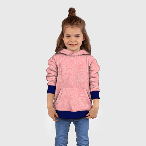 Детская толстовка Бежевые листья монстеры на розовом / 3D-Синий – фото 4