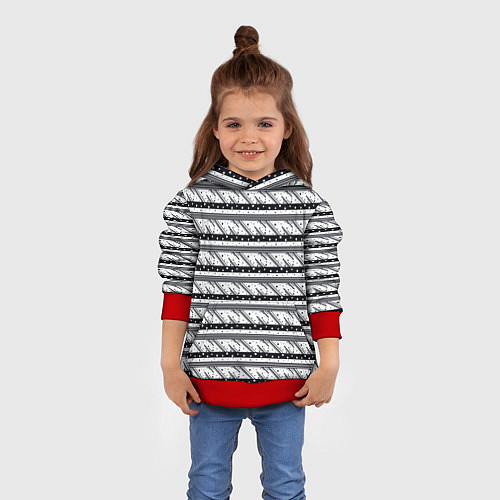 Детская толстовка Черные и белые полосы и звезды / 3D-Красный – фото 4