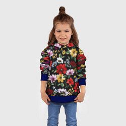 Толстовка-худи детская Цветы на черном фоне паттерн, цвет: 3D-синий — фото 2