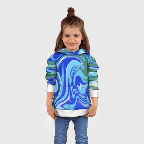 Детская толстовка Тай-дай с синим, зелёным и белым цветом / 3D-Белый – фото 4