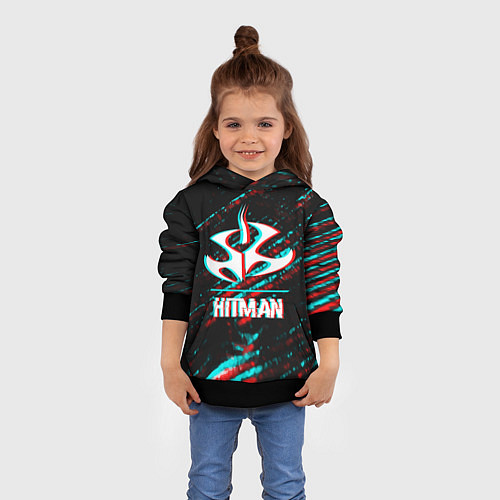 Детская толстовка Hitman в стиле Glitch и Баги Графики на темном фон / 3D-Черный – фото 4