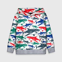 Толстовка-худи детская Стая разноцветных акул - паттерн, цвет: 3D-меланж