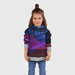 Толстовка-худи детская Неоновые электронные волнообразные линии, цвет: 3D-меланж — фото 2