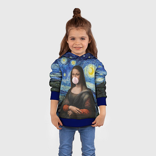 Детская толстовка Мона Лиза Приколы - Звездная ночь / 3D-Синий – фото 4